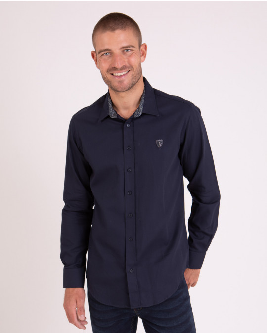 Chemise manches longues unie à détails fleuris