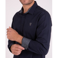Chemise manches longues unie à détails fleuris