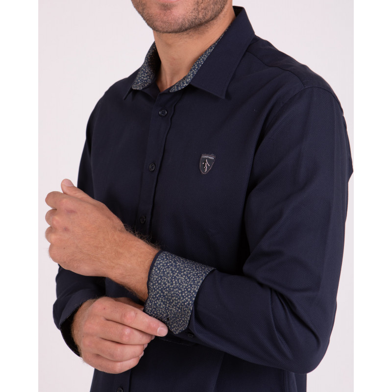 Chemise manches longues unie à détails fleuris