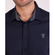 Chemise manches longues unie à détails fleuris