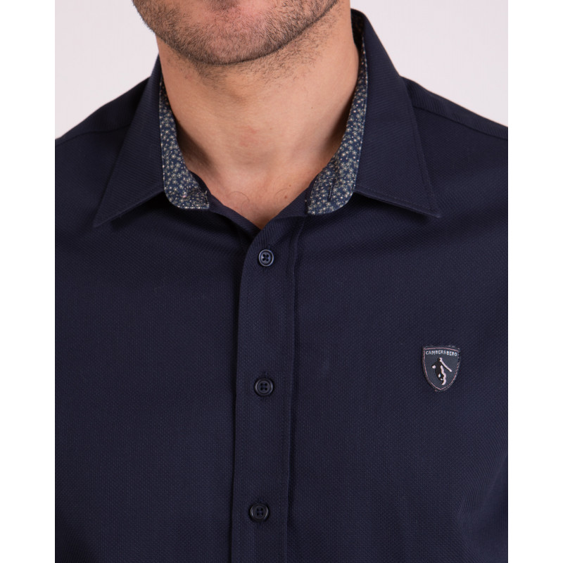 Chemise manches longues unie à détails fleuris
