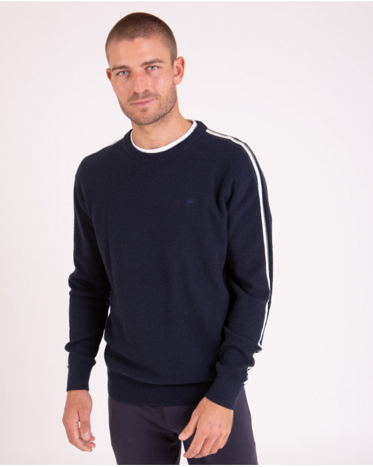 Pull col rond avec bandes