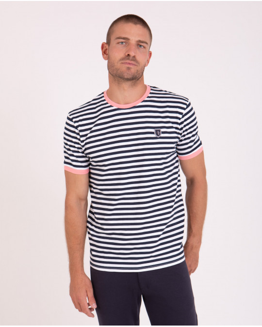 T-shirt rayé en coton flammé