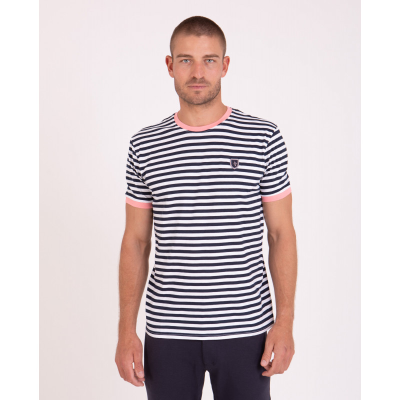 T-shirt rayé en coton flammé