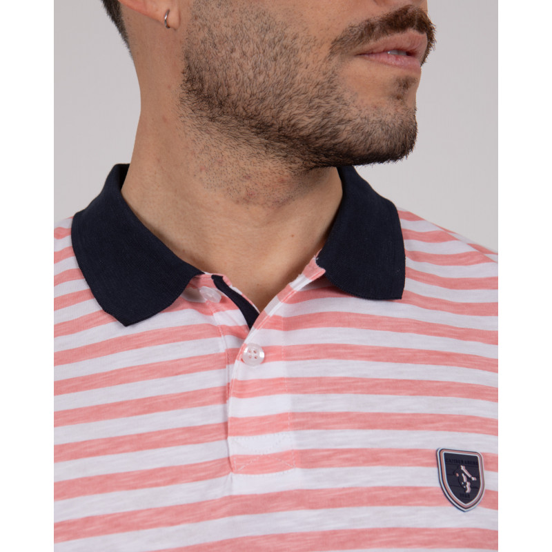 Polo manches courtes rayé en coton flammé