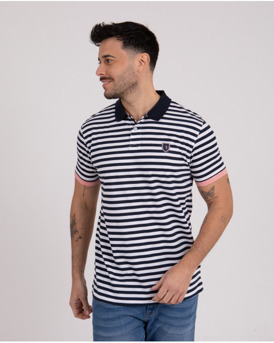 Polo manches courtes rayé en coton flammé