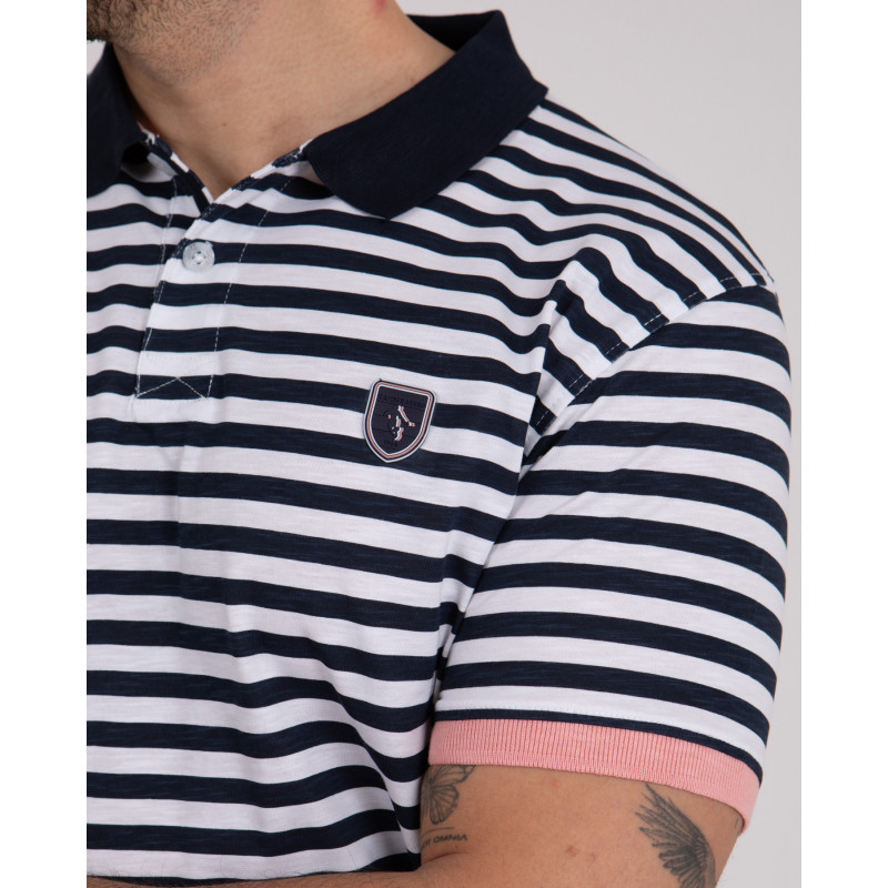 Polo manches courtes rayé en coton flammé