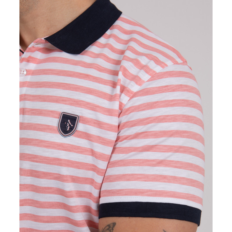 Polo manches courtes rayé en coton flammé