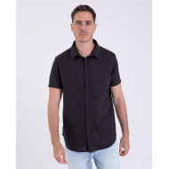 Chemise manches courtes en coton lin avec poche