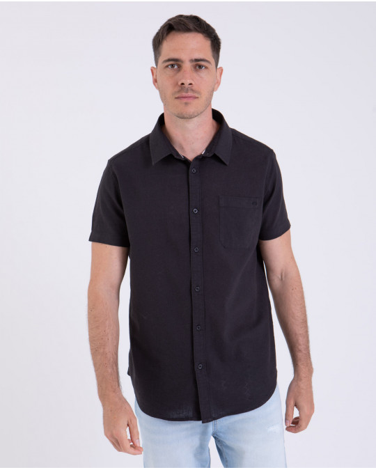 Chemise manches courtes en coton lin avec poche