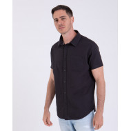 Chemise manches courtes en coton lin avec poche