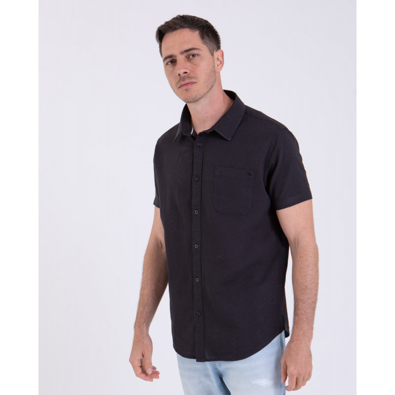 Chemise manches courtes en coton lin avec poche