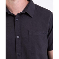 Chemise manches courtes en coton lin avec poche