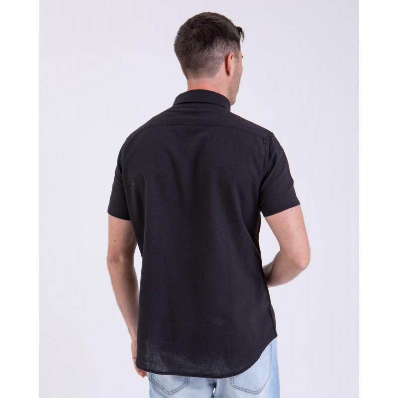 Chemise manches courtes en coton lin avec poche
