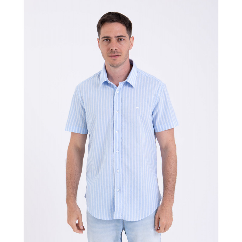 Chemise manches courtes en seersucker rayé