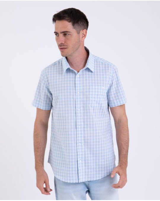 Chemise manches courtes seersucker à carreaux