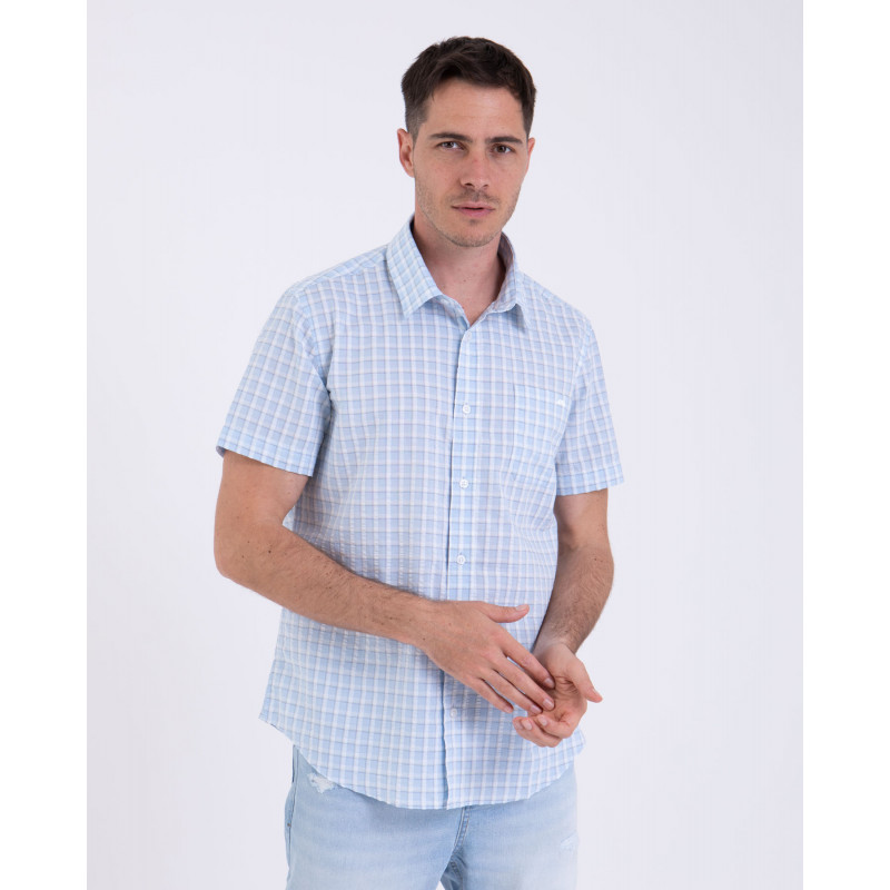 Chemise manches courtes seersucker à carreaux
