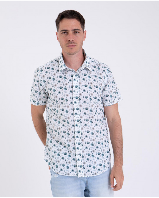Chemise manches courtes seersucker fleuri