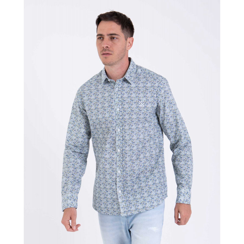 Chemise manches longues en popeline fleurie