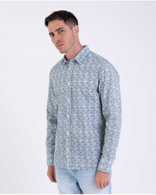 Chemise manches longues en popeline fleurie